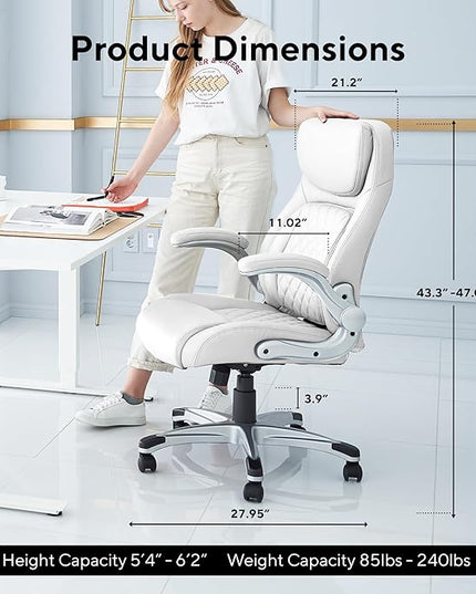Nouhaus Ergonomic Office Chair Premium Microfiber Leather Adjustable Lumbar Support, Home Desk Gaming Chairs Executive Computer Chair with Adjustable Armrests (Posture,White) - LeafyLoom