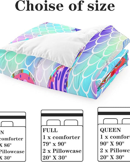 Mermaid Tail Comforter Set Twin for Kids Girls Bedroom, Rainbow Mermaid Fish Scale Comforter Set Twin Bed in a Bag, Glitter Mermaid Printed Pattern Bedding Decor 1 Comforter 1 Pillowcase - LeafyLoom