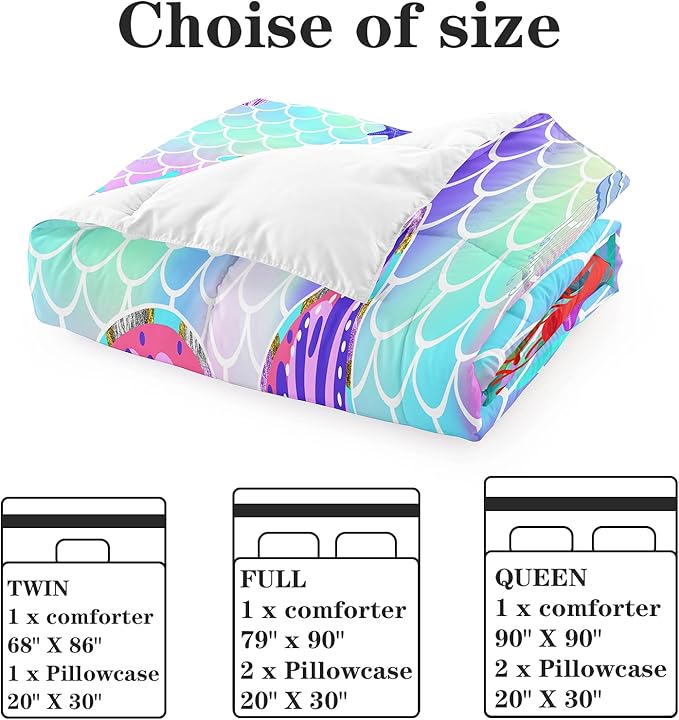 Mermaid Tail Comforter Set Twin for Kids Girls Bedroom, Rainbow Mermaid Fish Scale Comforter Set Twin Bed in a Bag, Glitter Mermaid Printed Pattern Bedding Decor 1 Comforter 1 Pillowcase - LeafyLoom