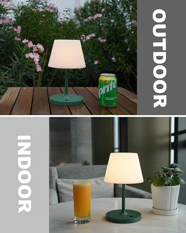 Outdoor Battery Operated Table Lamp Waterproof, 4000mAh Cordless Table Lamp Rechargeable, Touch Dimmable Desk Lamp, LED Night Light for Patio Camping Restaurant Home, H9.6in, Green - LeafyLoom