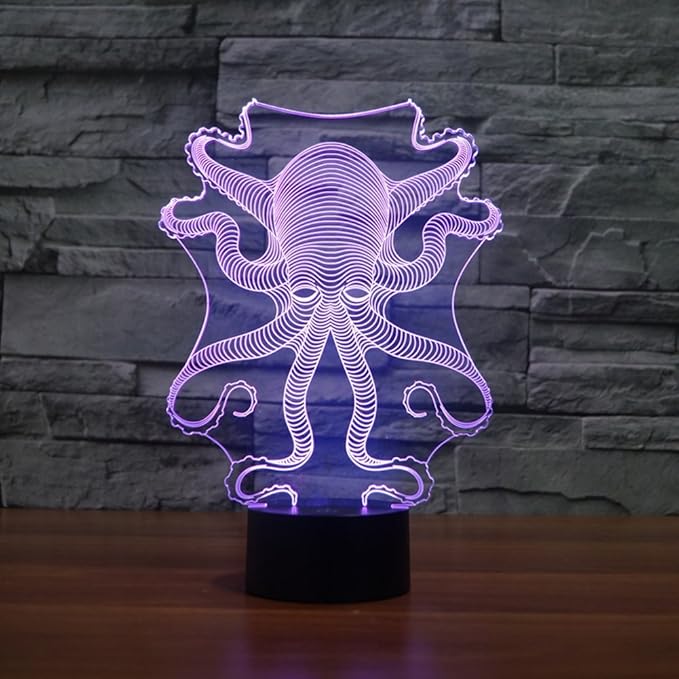 3D Octopus Night Light USB Powered Remote Control Touch Switch Decor Table Optical Illusion Lamps 7/16 Color Changing LED Lamp Xmas Home Love Brithday Children Kids Toy Gift - LeafyLoom