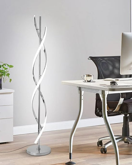 LED Modern Floor Lamp for Living Room, 40W 3 Colors Stepless Dimmable and Color-Changing Bright Floor Standing Lamp,60" Unique Spiral Floor Tall Lamp for Bedroom Office with Remote,Chrome - LeafyLoom
