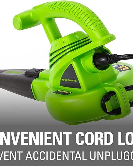 Greenworks 7 Amp 160 MPH/150 CFM Single Speed Electric Blower, 24012, green - LeafyLoom