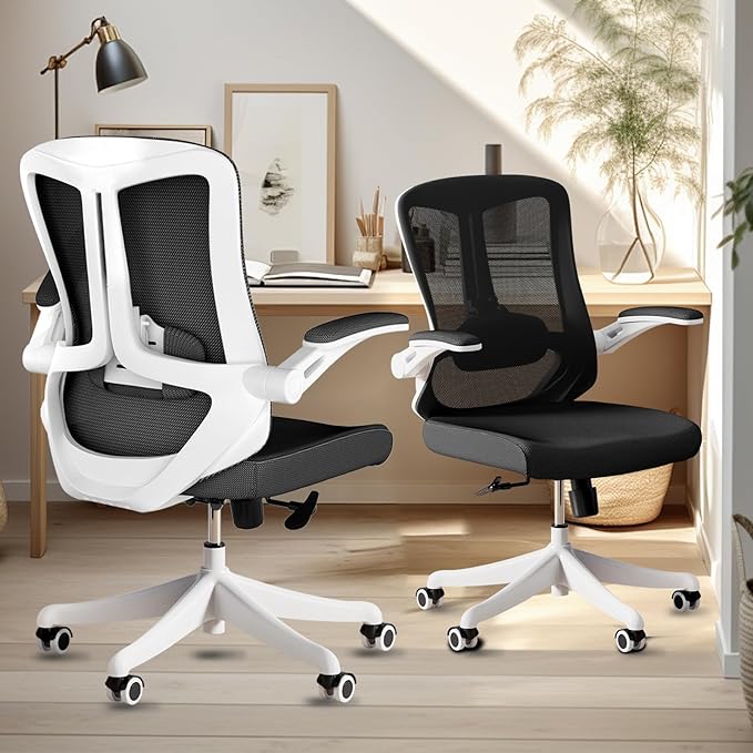 Office Chair with 350LBS Capacity,Ergonomic Comfort Home Desk Chair,Mid Back Gaming Chair with Wheels, Adjustable Height, Lumbar Support,Flip-up Armrest - LeafyLoom