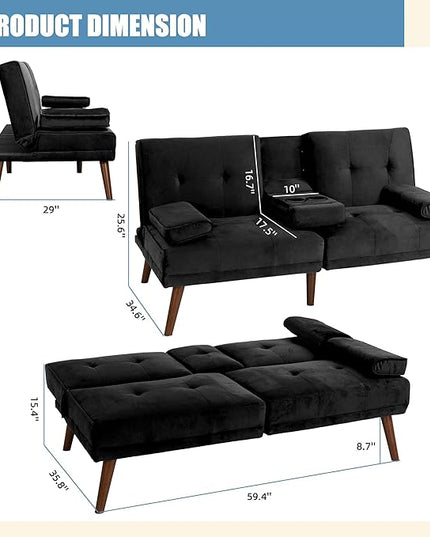 Shintenchi Futon Sofa Bed, Convertible Couch Bed Loveseat, Modern Futon Recliner Sleeper, Small Lazy Futon Set for Living Room, Office, Apartment,e, Black - LeafyLoom