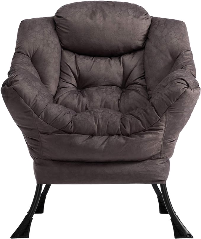 AbocoFur Modern Fabric Large Lazy Chair, Accent Oversized Comfy Reading Chair, Thick Padded Cozy Lounge Chair with Armrest, Steel Frame Leisure Sofa Chair for Living Room, Bedroom, Dorm, Coffee - LeafyLoom