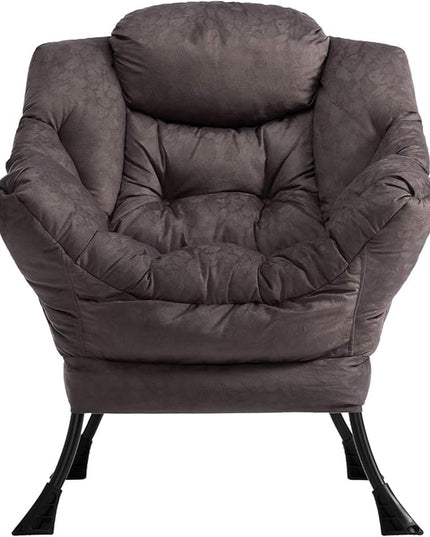 AcozyHom Modern Fabric Large Lazy Chair, Accent Oversized Comfy Reading Chair, Thick Padded Cozy Lounge Chair with Armrest, Steel Frame Leisure Sofa Chair for Living Room, Bedroom, Dorm, Coffee - LeafyLoom