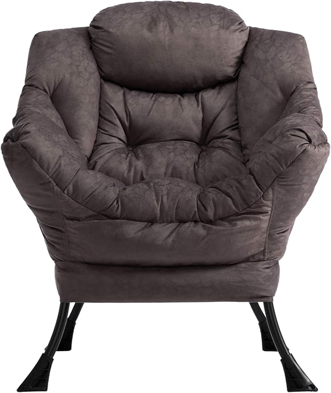 AcozyHom Modern Fabric Large Lazy Chair, Accent Oversized Comfy Reading Chair, Thick Padded Cozy Lounge Chair with Armrest, Steel Frame Leisure Sofa Chair for Living Room, Bedroom, Dorm, Coffee - LeafyLoom