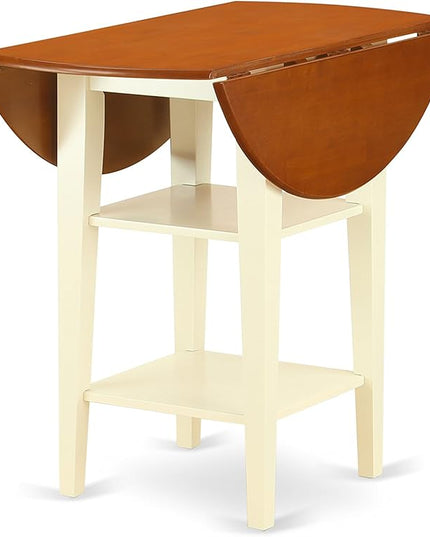 East West Furniture SUKE5H-BMK-W Sudbury 5 Piece Kitchen Counter Height Dining Set Includes a Round Table with Dropleaf & Shelves and 4 Wooden Chairs, 42x42 Inch - LeafyLoom