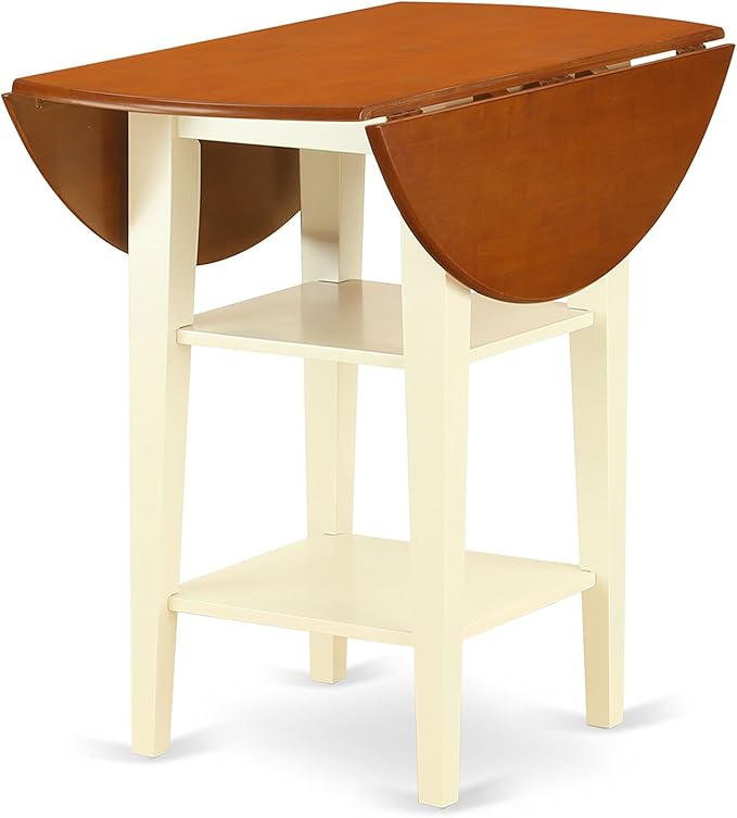 East West Furniture SUKE5H-BMK-W Sudbury 5 Piece Kitchen Counter Height Dining Set Includes a Round Table with Dropleaf & Shelves and 4 Wooden Chairs, 42x42 Inch - LeafyLoom