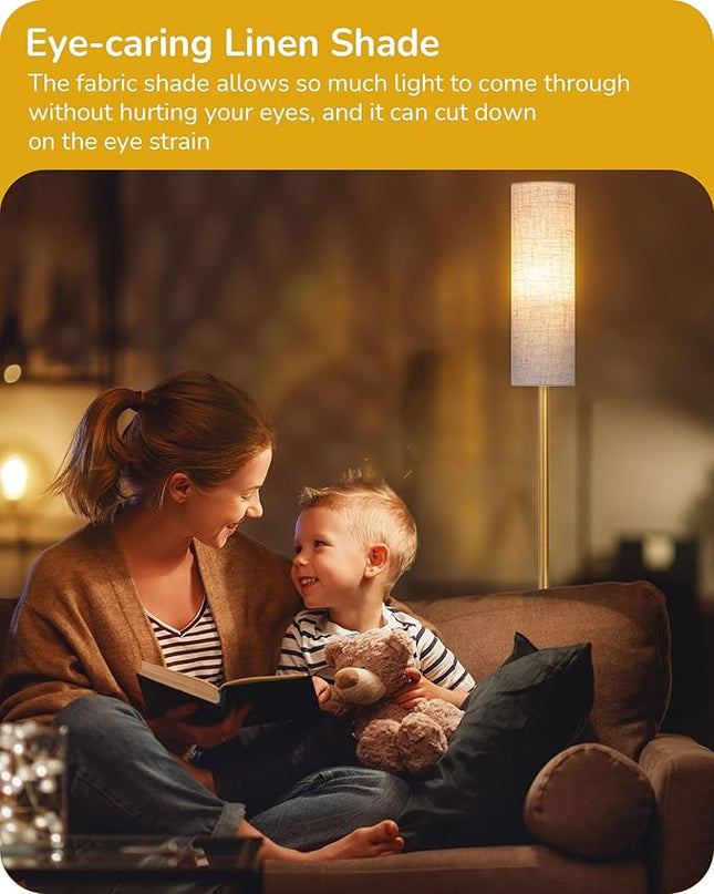 EDISHINE LED Corner Floor Lamp for Living Room, 65" Tall Standing Reading Lamp with Remote, Minimalist Dimmable Pole Lighting for Bedroom, Office, Kids Room, 9W Bulb Included, 2700K-6000K (Gold) - LeafyLoom