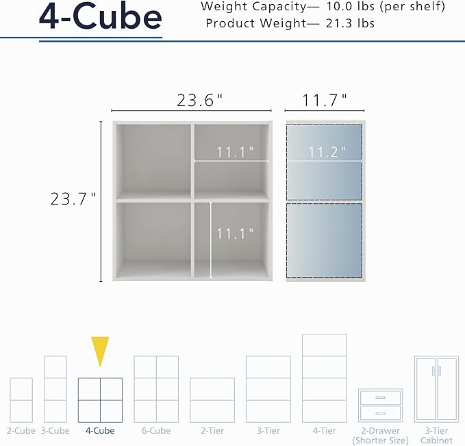 Apexa 4 Cube Storage Organizer Shelves, Stackable Wood Bookcase Fits Cubby Bins for Organization, Dorm Teen Room Decor & Home Office, White - LeafyLoom