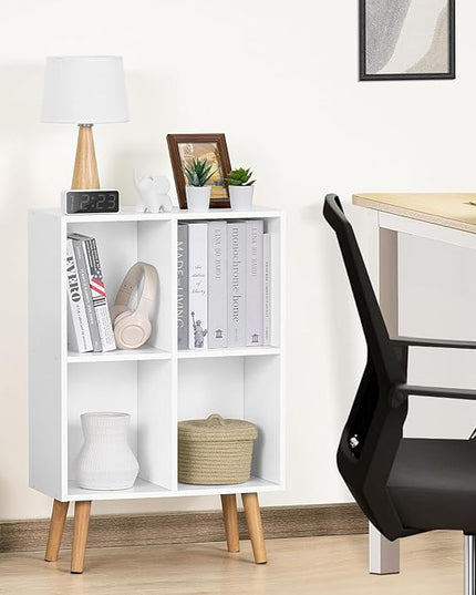 YAHARBO Small 4 Cube White Bookshelf,3 Tier Modern Kids Bookcase with Legs, Wooden Bookshelves Storage Shelf,Book Shelves Organizer,Display Bookcases Cabinet for Room Nursery Study - LeafyLoom