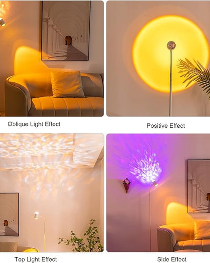 Sunset Lamp Projector with 3D Ocean Wave, 12 Colors Changing & Four Mode with USB Port, RGB Floor Lamp Double Side Lighting with Remote,Creative DIY Mode, 360° Rotation Atmosphere Lamp White - LeafyLoom