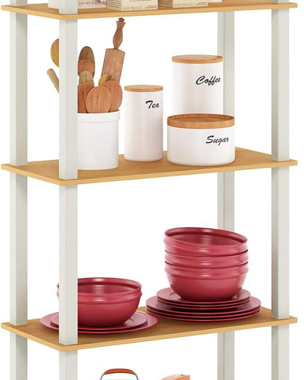 Furinno Turn-N-Tube 5-Tier Multipurpose Shelf / Display Rack / Storage Shelf / Bookshelf, Square Tubes, Beech/White - LeafyLoom