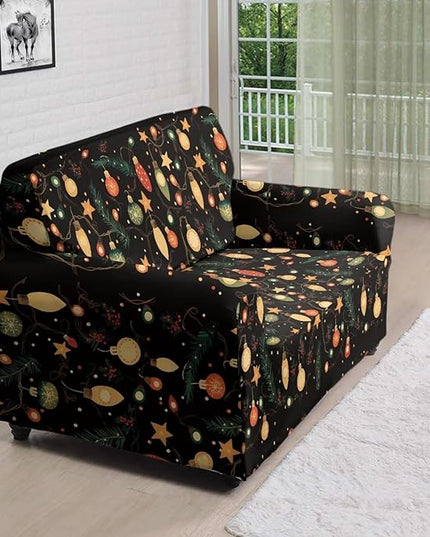 FKELYI Christmas Lights Sofa Furniture Protector with Elastic Bottom Easy Going Stretch Sofa Slipcover for Indoor Non-Slip Sofa Couch Cover M FKELYI