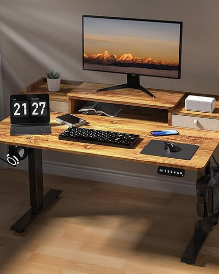48×30 Inch Electric Standing Desk with 2 Drawers, Adjustable Height Widened Stand Up Desk with Storage Shelf, Sit to Stand Ergonomic Workstation for Home Office - LeafyLoom