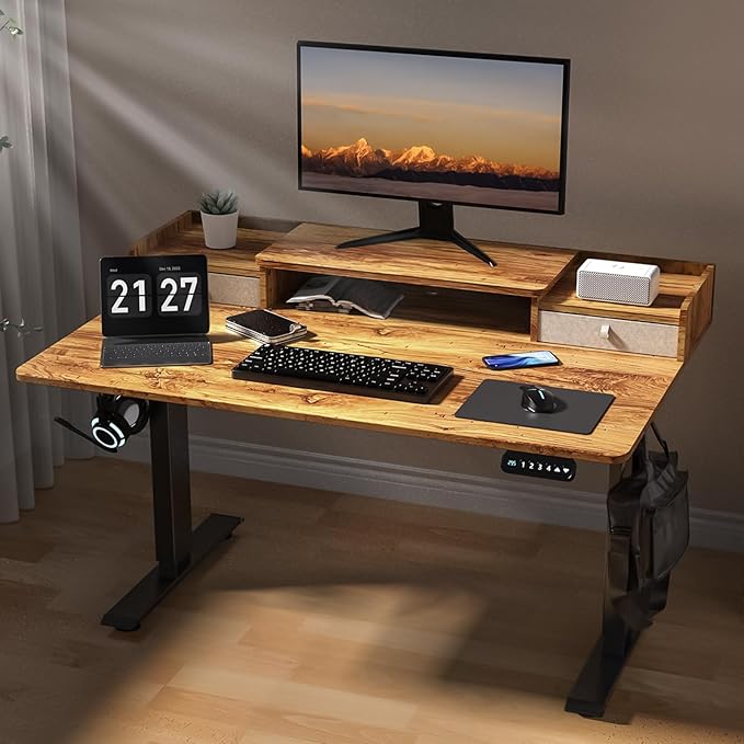48×30 Inch Electric Standing Desk with 2 Drawers, Adjustable Height Widened Stand Up Desk with Storage Shelf, Sit to Stand Ergonomic Workstation for Home Office - LeafyLoom