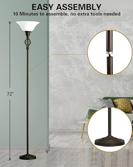 Floor Lamp for Living Room, 72" Modern Bedroom Standing Lamp with 8W LED Bulb, 3000K Eye Protection Torchiere Floor Lamp for Bedroom, Office, Living Room(Red Brown) - LeafyLoom
