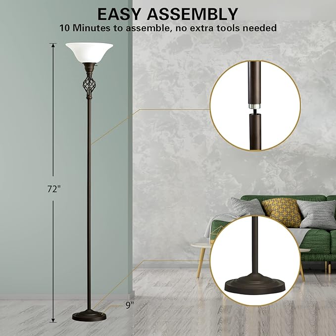 Floor Lamp for Living Room, 72" Modern Bedroom Standing Lamp with 8W LED Bulb, 3000K Eye Protection Torchiere Floor Lamp for Bedroom, Office, Living Room(Red Brown) - LeafyLoom