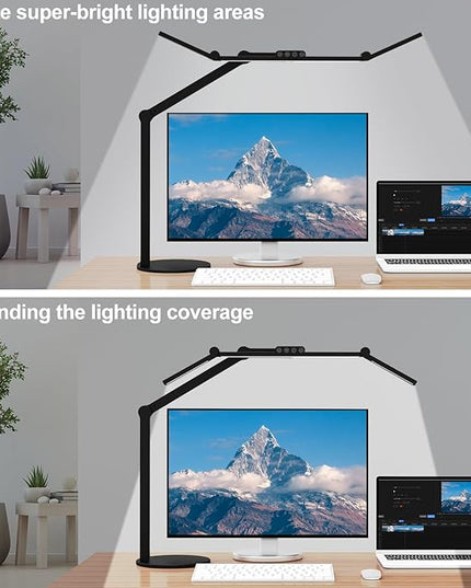 Micomlan Architect Desk Lamp with Atmosphere Lighting, Adjustable Led Desk Light for Home Office with Base, 24W Bright Auto Dimming Table Light with Rotatable Swing Arm for Workbench Computer - LeafyLoom