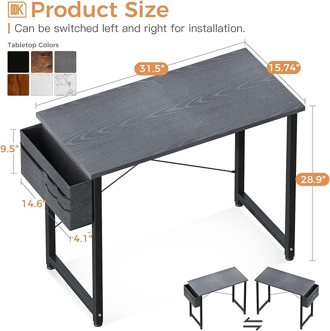 ODK Laptop Desk Study Desk, 32 Inch Small Desk, Writing Desk with Storage, Work Table with Headphone Hook for Small Space Home Office, Espresso Gray - LeafyLoom