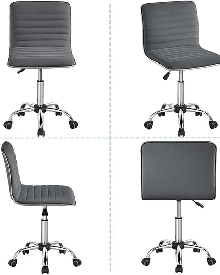 Yaheetech Velvet Low Back Chair Armless Ribbed Office Chair Swivel Task Chair Height Adjustable Chair Dark Gray - LeafyLoom