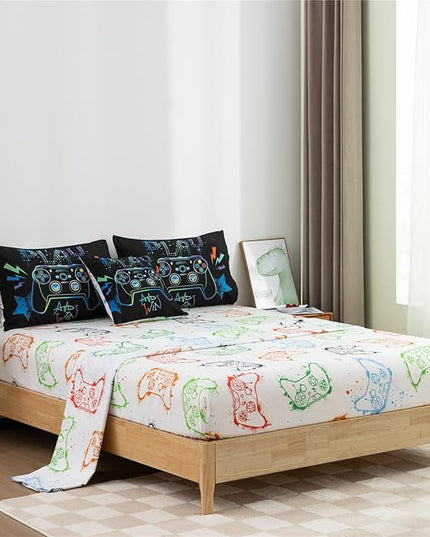 Meeting Story Gamer Gaming Bedding Sets Fluorescence Gamepad Comforter Set for Boys Games Console Action Buttons Novelty Colorful Modern Room Decor Home Quilt Set (Black, Twin6pcs) - LeafyLoom