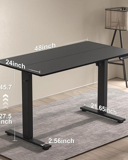 48 * 24 Inches Electric Standing Desk, Adjustable Height Sit Stand Up Desk with 3 Memory Presets, Motorized Home Office Computer Gaming Workstation Desk, Classical Black - LeafyLoom