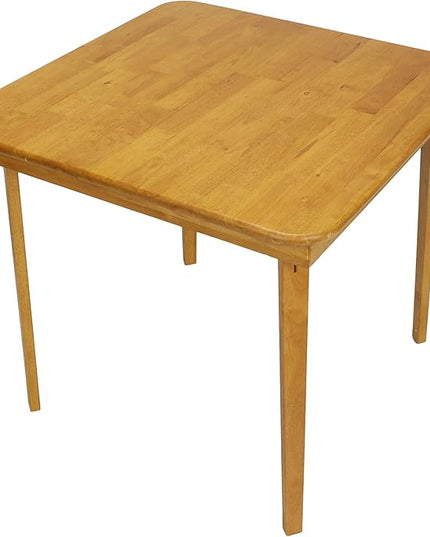 MECO STAKMORE Straight Edge Folding Card Table Oak Finish STAKMORE Arts and Craft Folding Chair Oak Finish, Set of 2, Wood - LeafyLoom