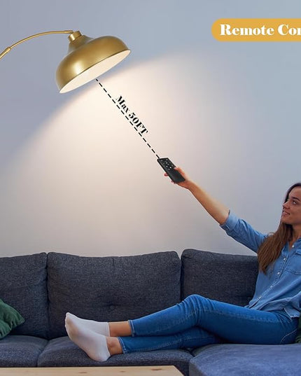 Modern Arc Floor Lamp for Living Room, 16 Inch Large Dome Arch Dimmable Standing Light with Remote, Industrial Tall Arched Reading Lamps Hanging Metal Shade for Bedroom, Office, Over Couch,JE-F231218 - LeafyLoom