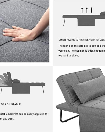Sofa Bed,4 in 1 Multi Function Folding Ottoman Sleeper Bed,Modern Convertible Chair Adjustable Backrest Couch for Living Room Small Room Apartment,Light Grey - LeafyLoom