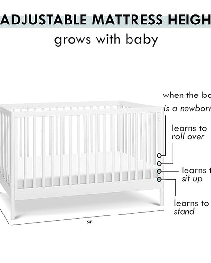 DaVinci Birdie 3-in-1 Convertible Crib, White, Easy Assemble, Greenguard Gold Certified - LeafyLoom