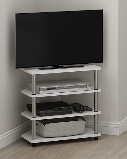 Furinno Econ Easy Assembly 4-Tier Petite Entertainment Center TV Stand for TV up to 25 Inch with Stainless Steel Tubes, White Oak/Chrome - LeafyLoom