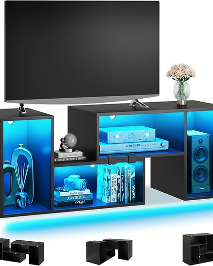 YITAHOME 42" Deformable TV Stand w/LED Strip, Modern Entertainment Center for 70/65/60/55/50/45 inch TVs, Gaming TV Consoles 2 Pieces Media Console Cabinet for Living Room, Black - LeafyLoom
