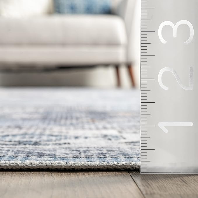 nuLOOM Eva Machine Washable Vintage Faded Medallion Ultra Thin Area Rug, 4' x 6', Blue - LeafyLoom