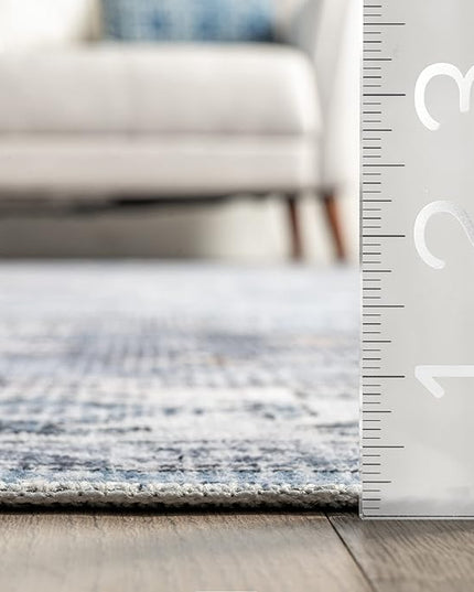 nuLOOM Eva Machine Washable Vintage Faded Medallion Ultra Thin Area Rug, 5' x 8', Blue - LeafyLoom