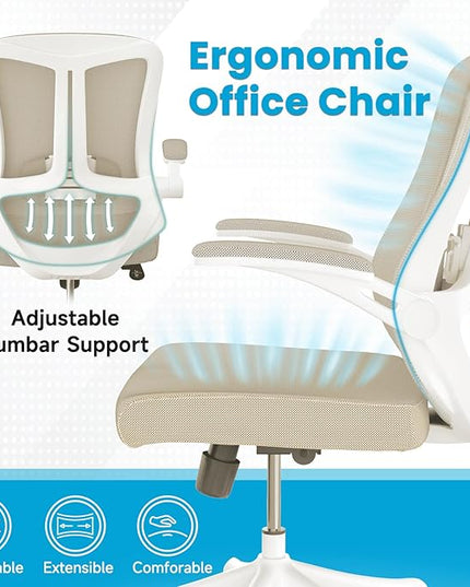 Ergonomic Office Chair - Comfy Desk Chairs with Wheels and Arms, 450LB Heavy Duty Mesh Computer Chair with Comfortable Lumbar Back Support for Home, Office, Study, Bedroom and College Dorm - LeafyLoom