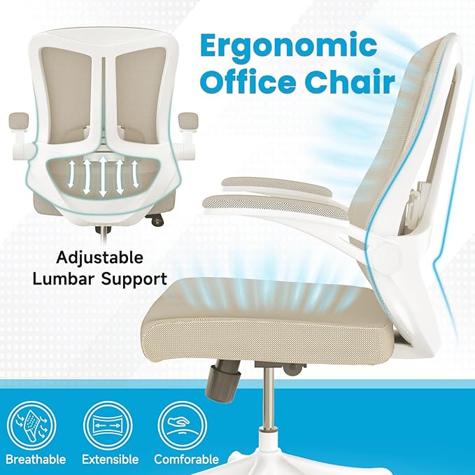 Ergonomic Office Chair - Comfy Desk Chairs with Wheels and Arms, 450LB Heavy Duty Mesh Computer Chair with Comfortable Lumbar Back Support for Home, Office, Study, Bedroom and College Dorm - LeafyLoom