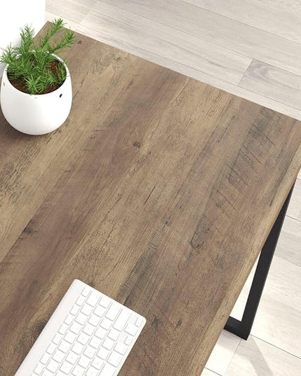 FOLUBAN Industrial Computer Desk, Rustic Wood and Metal Writing Desk, Vintage PC Table for Home Office, Oak 60 inch - LeafyLoom