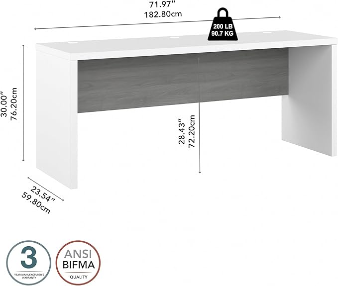 Bush Business Furniture Echo Computer Desk, 72W, Pure White and Shiplap Gray - LeafyLoom