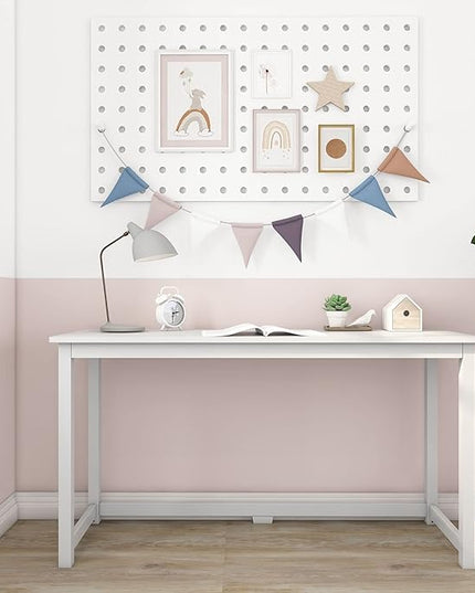 Max & Lily Solid Wood Desk, 55 Inches, White - LeafyLoom