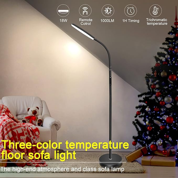 Modern LED Floor Lamp Bright 18W sofa reading Lamps Estheticians' Light for Lash Extensions,Dimmable Modern Standing Light,Adjustable Gooseneck Task Lighting for Living Room Bedroom Office - LeafyLoom