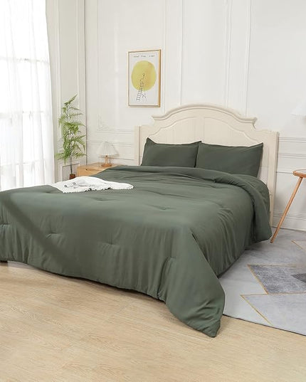Emerald Green Comforter Twin Size, Modern Bedding Set for Girls/Women, Cute Soft & Lightweight Chic Microfiber Bed Sets, 2pc- 1 Comforter & 1 Pillowcase (66x90 Inches) - LeafyLoom