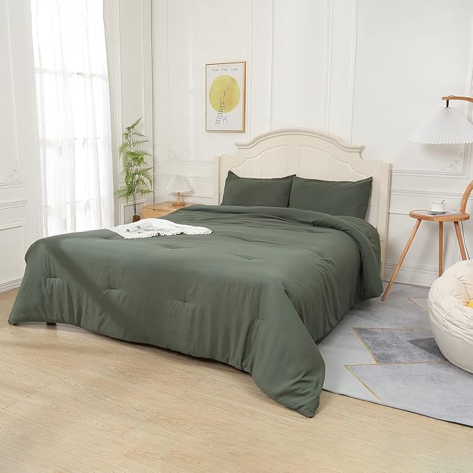 Emerald Green Comforter Twin Size, Modern Bedding Set for Girls/Women, Cute Soft & Lightweight Chic Microfiber Bed Sets, 2pc- 1 Comforter & 1 Pillowcase (66x90 Inches) - LeafyLoom
