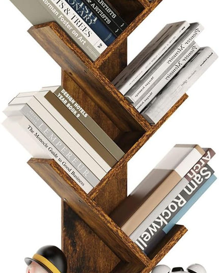 YMYNY 6 Tier Tree Bookshelf, Tall Bookcase, Wood Book Storage Rack with Drawer, Modern Floor Standing Book Shelf for Books/Movies/CDs, Utility Organizer for Living Room, Office, Rustic Brown UHBC016H - LeafyLoom
