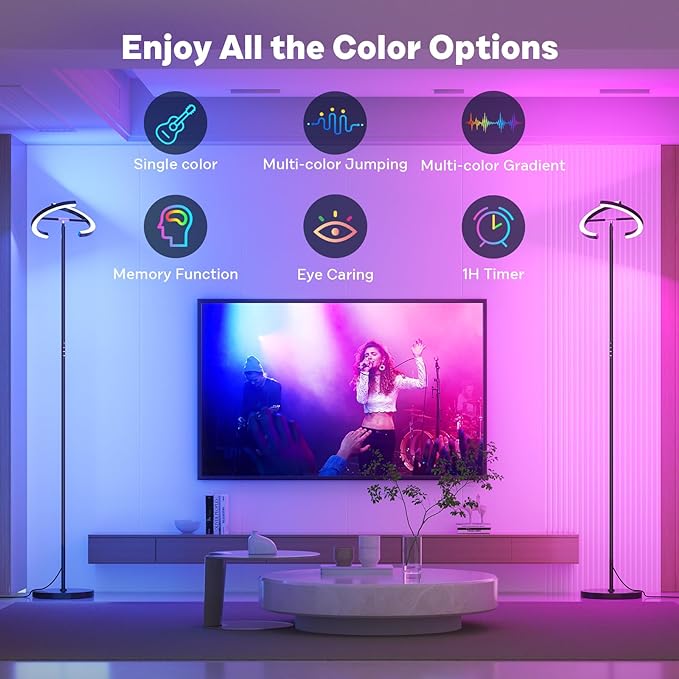 Upgraded RGBCW Floor Lamp, Bright Color Changing RGB Standing Lamp, Modern Stepless Dimmable LED Tall Lamp with Remote Control, 20W 3000-6000K Floor Lamps for Living Room, Bedroom, Office - LeafyLoom
