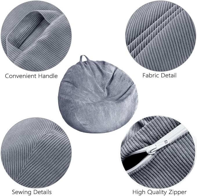 Bean Bag Chair Cover (No Filler) Stuffed Animal Storage Bean Bag Cover Pets Dogs/Cats Lazy Beds. Washable Ultra Soft Corduroy Stuffed for Organizing Plush Toys or Textile, Sack Bean Bag - LeafyLoom