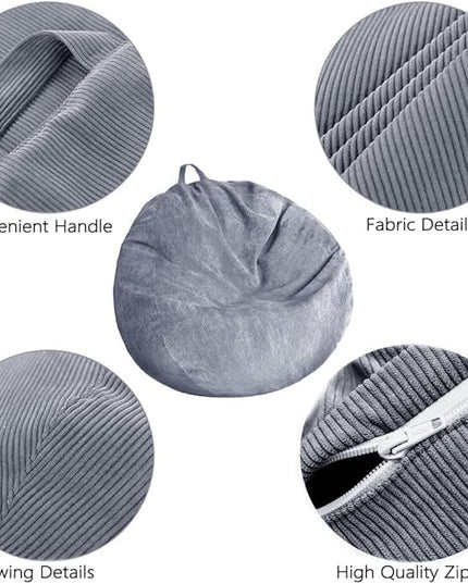 Stuffed Animal Storage Bean Bag Chair Cover (No Filler) Washable Ultra Soft Corduroy Bean Bag Cover for Organizing Plush Toys or Textile, Sack Bean Bag for Adults, Teens - LeafyLoom