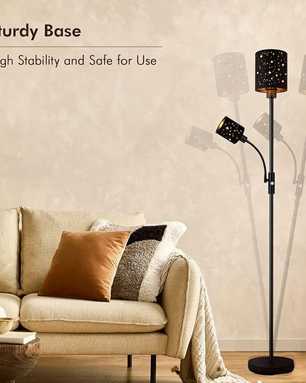 Floor Lamp for Bedroom, LED Floor Lamps with Reading Lamp, 2700K Brightness, 3-Way Switch, Bulbs Included, Modern Standing Lamps for Living Room Dining Room, Decorative Torchire Standing Lamp, Black - LeafyLoom